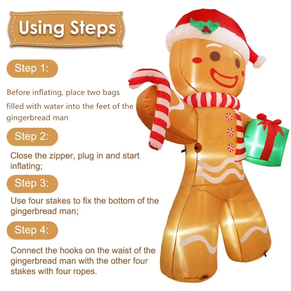 8FT/2.4M Christmas Inflatables Gingerbread Man With LED Lights - Hilkon