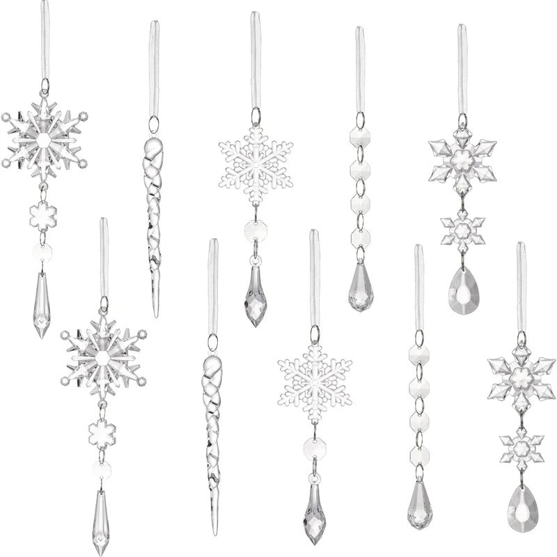 5/10Pcs Acrylic Snowflake Xmas Tree Hanging Ornament - Hilkon