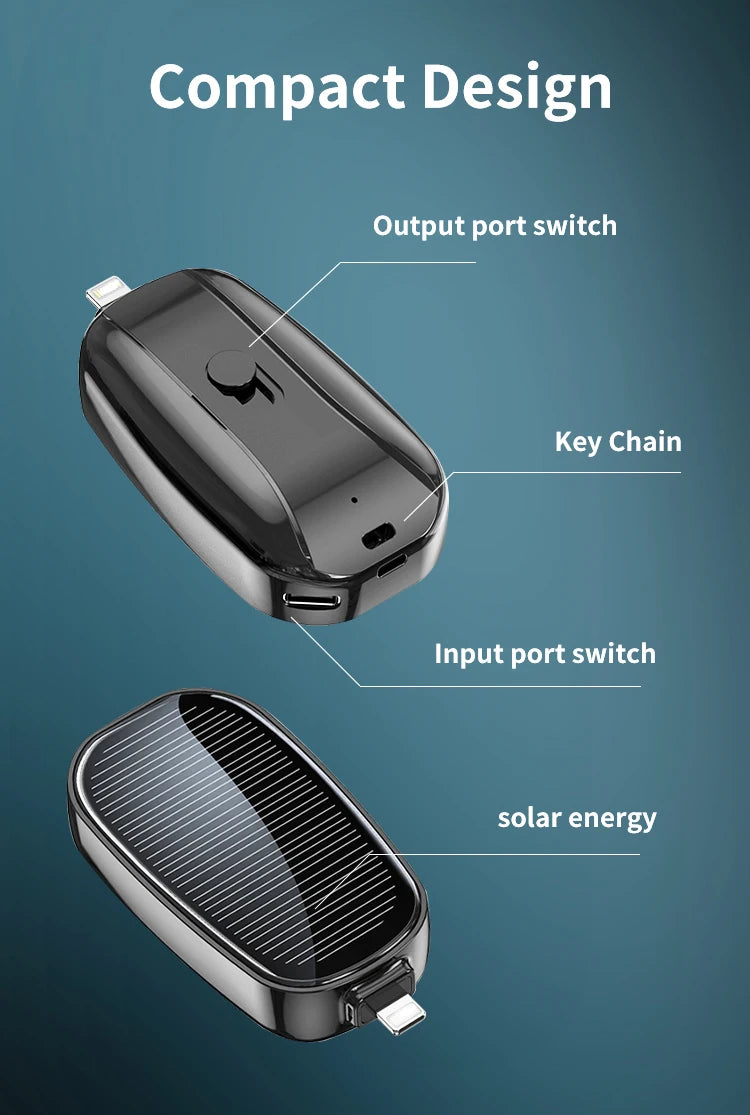 1200mAh Mini Power Bank Solar Keychain - Hilkon
