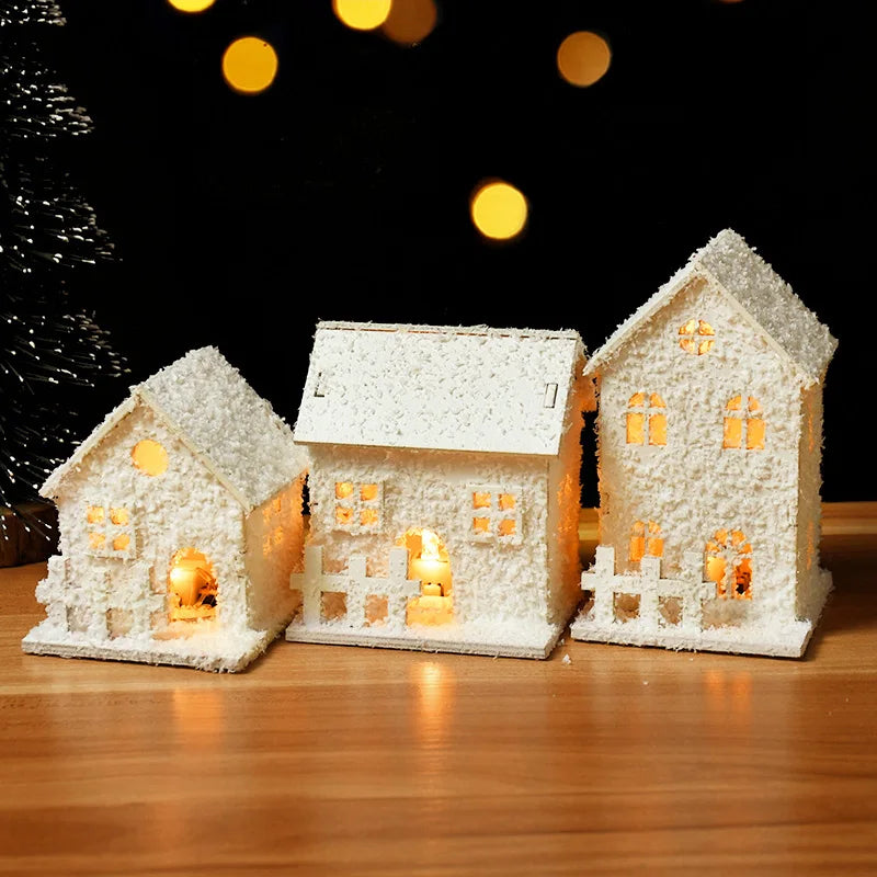 Christmas Led Light Wooden House with Snowflake Luminous Cabin - Hilkon