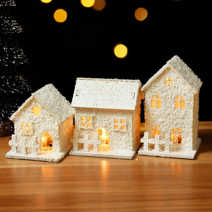 Christmas Led Light Wooden House with Snowflake Luminous Cabin - Hilkon