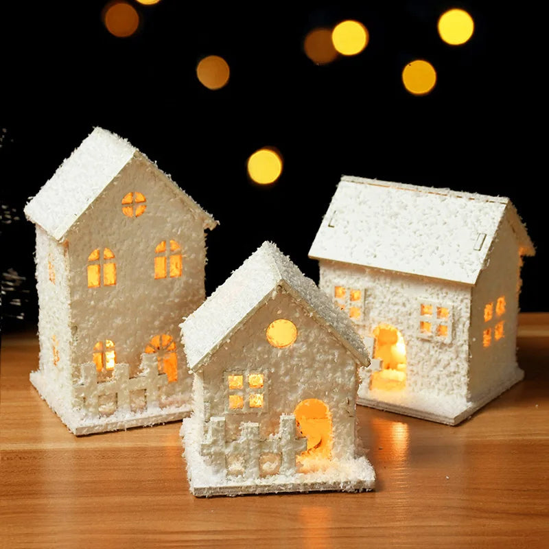 Christmas Led Light Wooden House with Snowflake Luminous Cabin - Hilkon