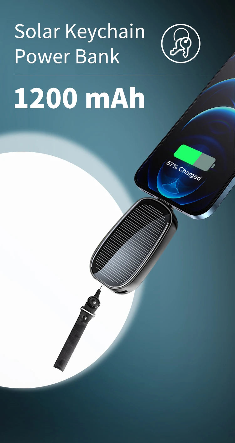 1200mAh Mini Power Bank Solar Keychain - Hilkon