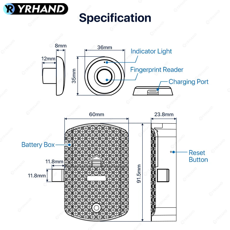 YRHAND Keyless Fingerprint Drawer Cabinet lock - Hilkon