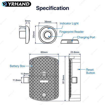 YRHAND Keyless Fingerprint Drawer Cabinet lock - Hilkon