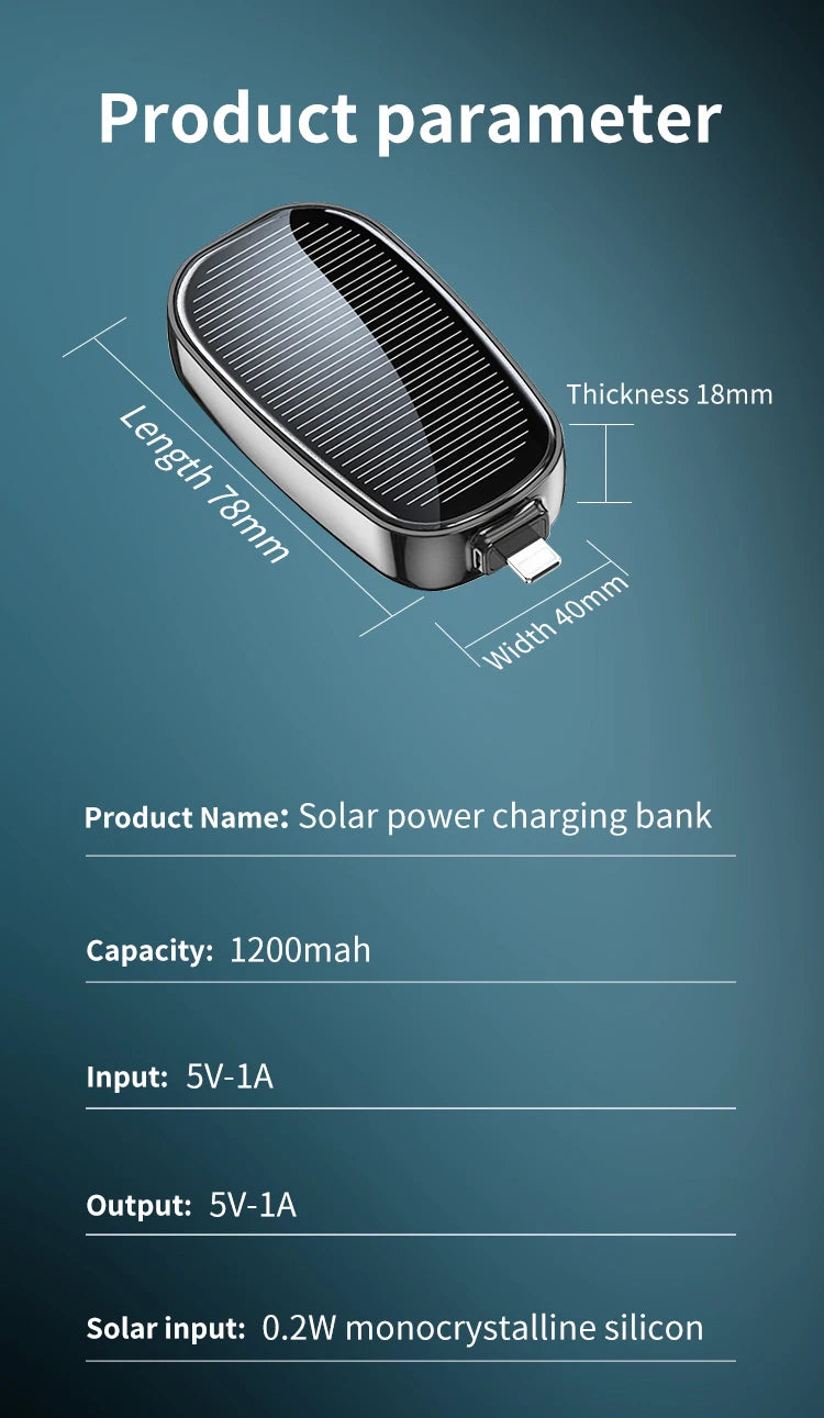 1200mAh Mini Power Bank Solar Keychain - Hilkon